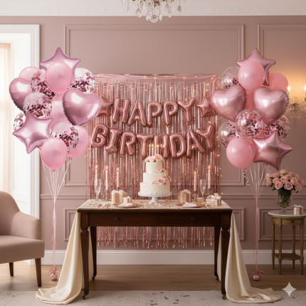 Happy Birthday Decoration Complete 16pcs (Pink)