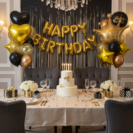 Happy Birthday Decoration Complete 18pcs (Black & Gold)