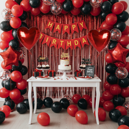 Happy Birthday Decoration Complete 13pcs (Red & Black)